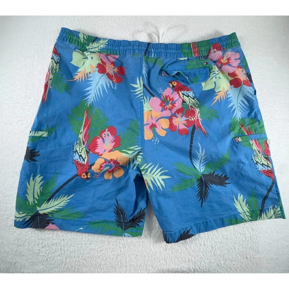 Tommy Hilfiger Shorts Mens 3XL Floral‎ Hawaiian Blue Tropical Drawstring 9